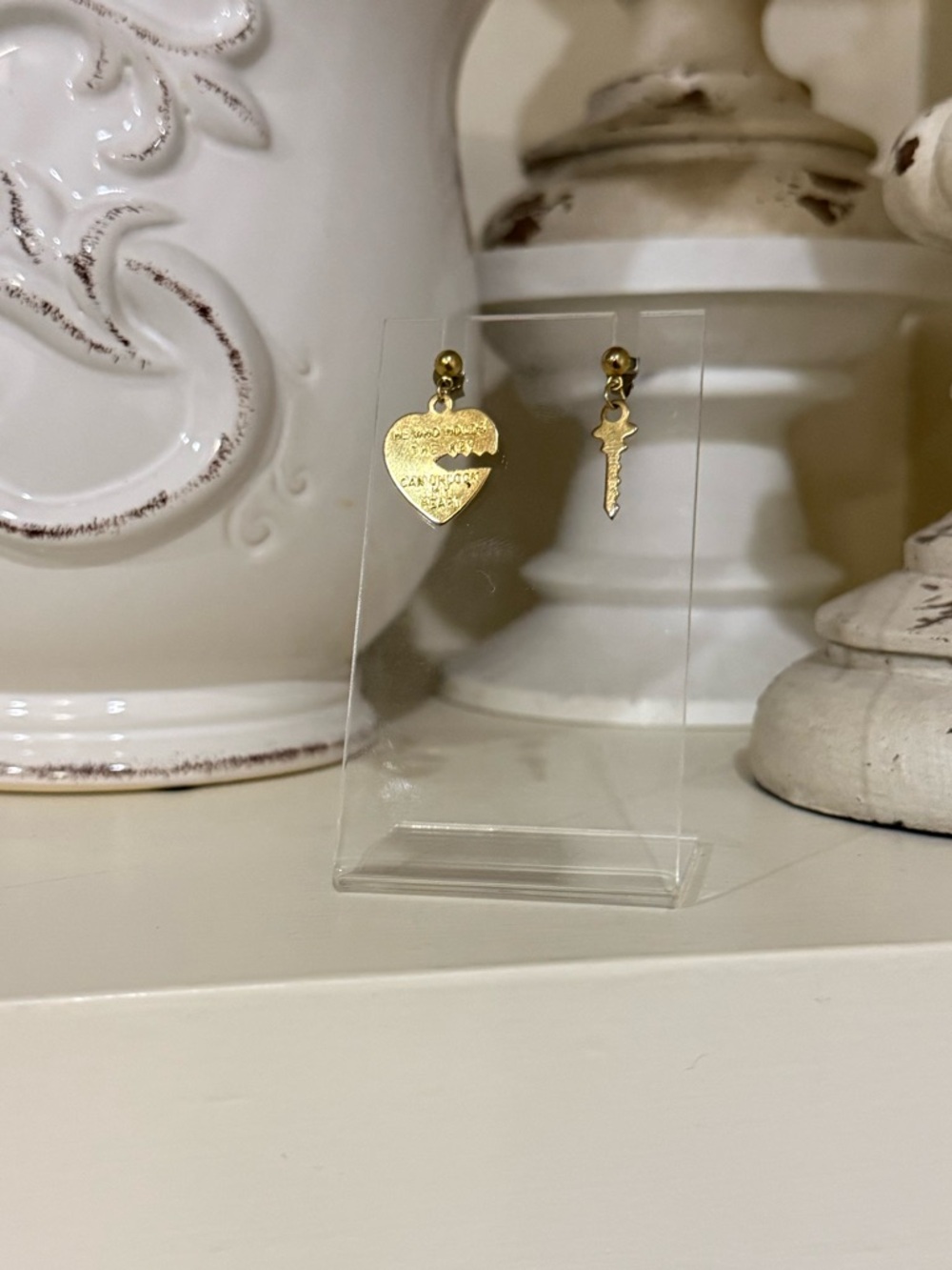 Vintage “He Who Holds the Key” Small Gold Tone Earrings